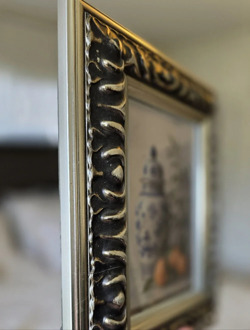 Vintage Ornate Carved Wood Picture Frame Black Gold Silver Baroque